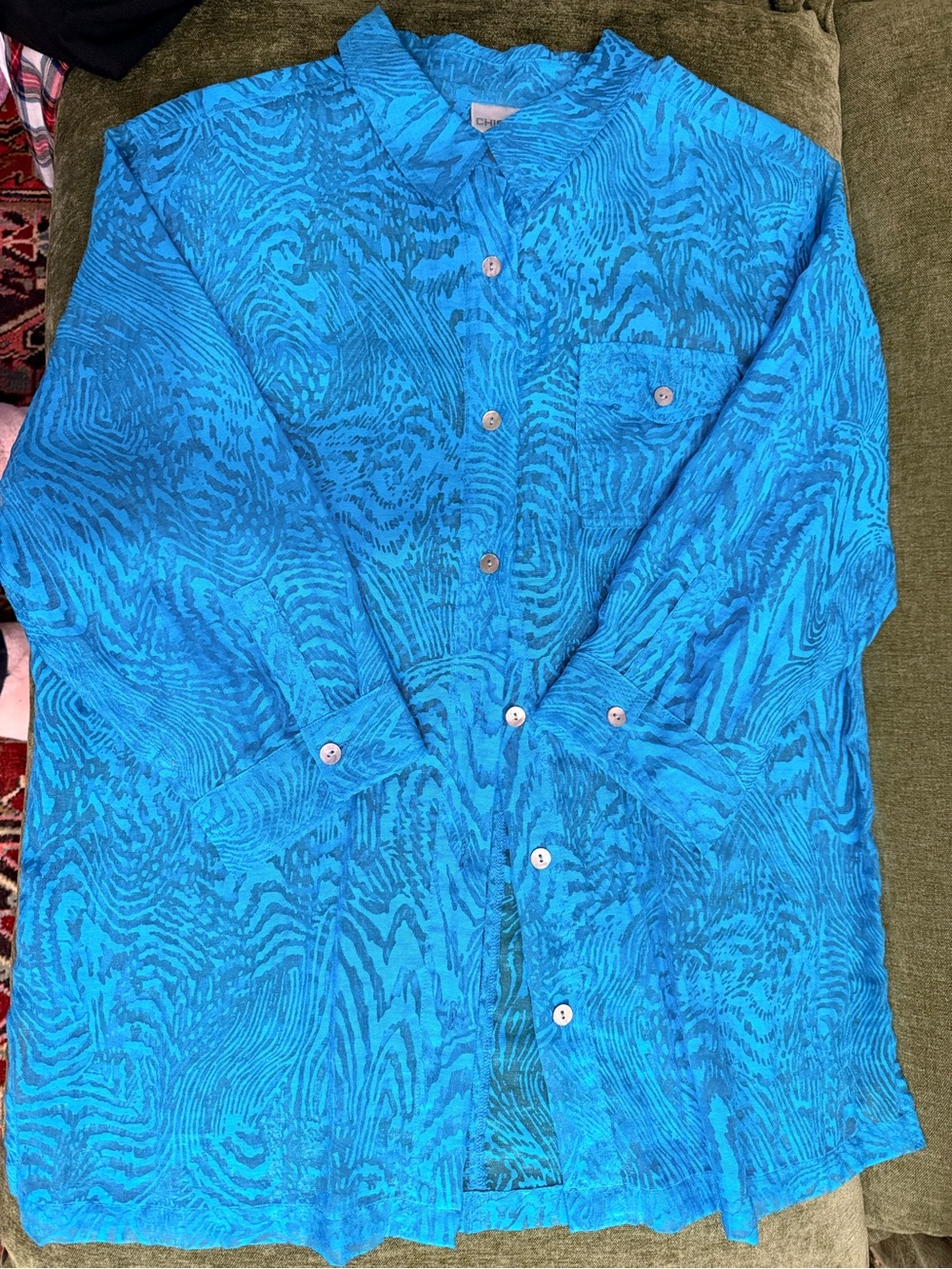 Chico's Blue Textured Blouse/Jacket